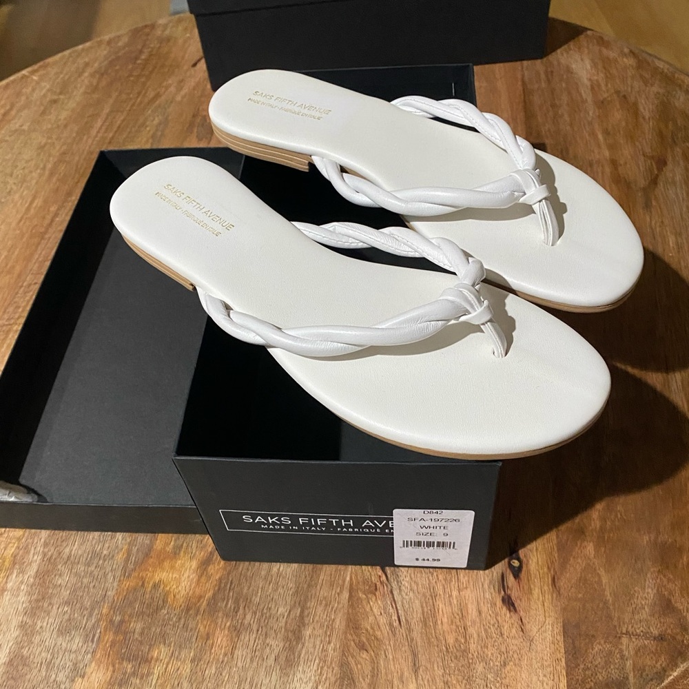 New Saks Fifth Avenue white Sandals